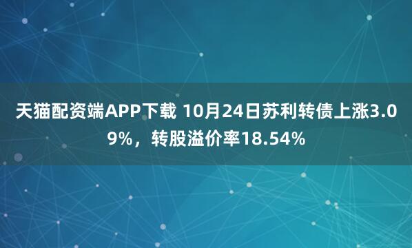 天猫配资端APP下载 10月24日苏利转债上涨3.09%，转股溢价率18.54%