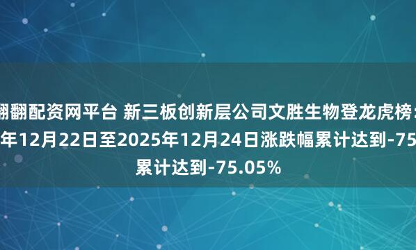 翻翻配资网平台 新三板创新层公司文胜生物登龙虎榜: 2025年12月22日至2025年12月24日涨跌幅累计达到-75.05%