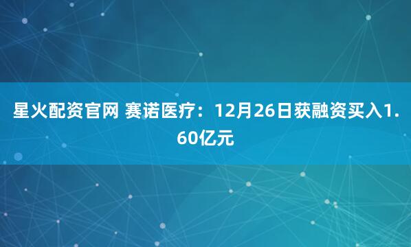 星火配资官网 赛诺医疗：12月26日获融资买入1.60亿元